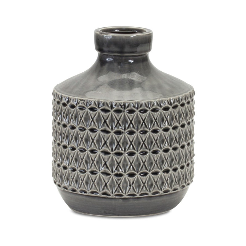 Melrose International Goemetric Terra Cotta Vase/Black 9"H, Green - 85237DS