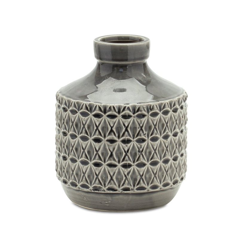 Melrose International Goemetric Terra Cotta Vase/Black 7"H, Grey - 85238DS
