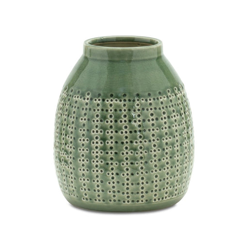 Melrose International Punched Terra Cotta Vase 8"H, Green - 85241DS