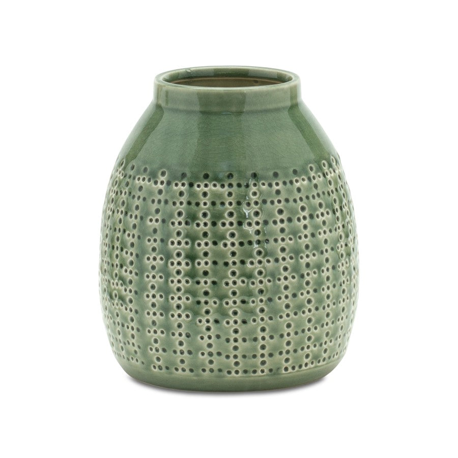 Melrose International Punched Terra Cotta Vase 8"H, Green - 85241DS