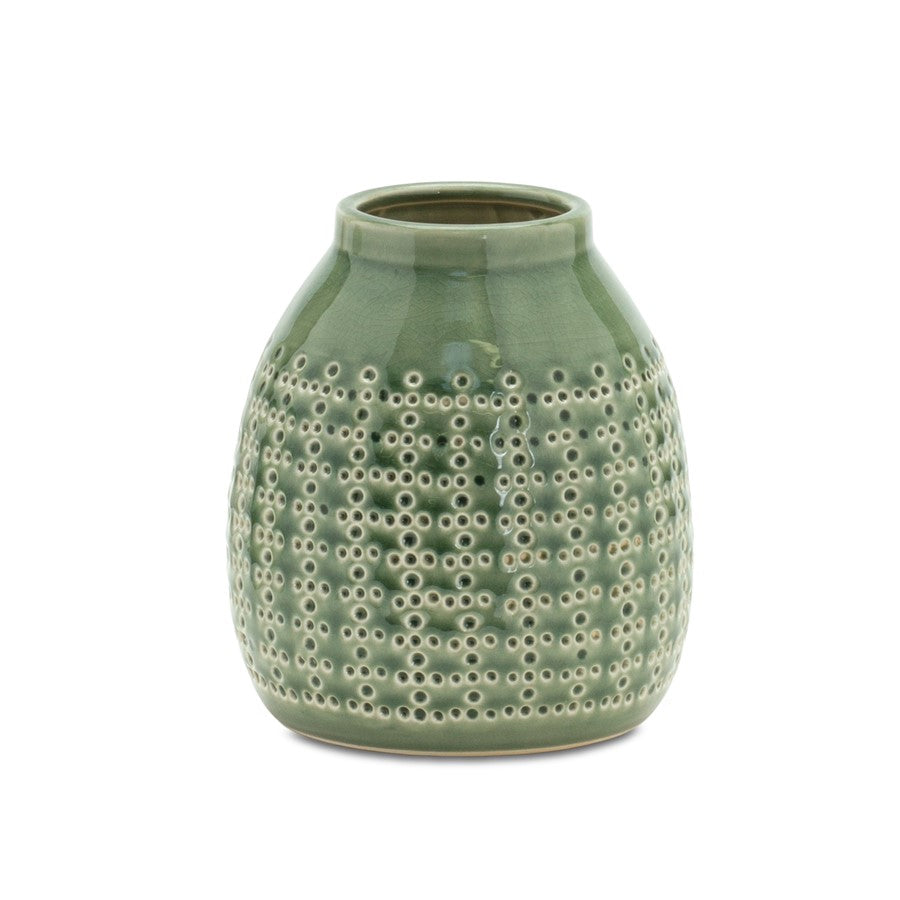 Melrose International Punched Terra Cotta Vase 6.5"H, Green/White - 85242DS