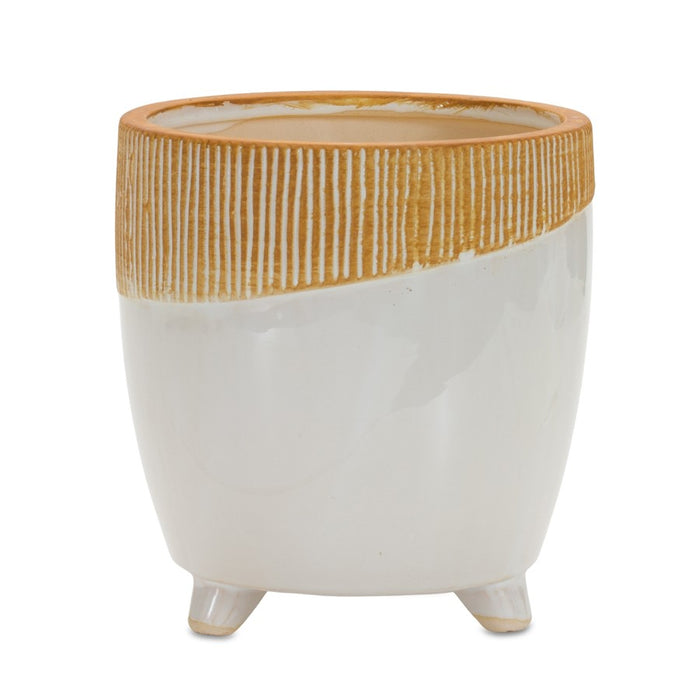 Melrose International Dual Tone Ceramic Planter 7.75"H, Brown/White - 85253DS