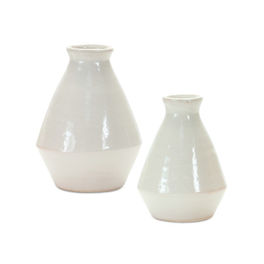 Melrose International Modern Terra Cotta Tapered Vase, Set of 2, White - 85258DS
