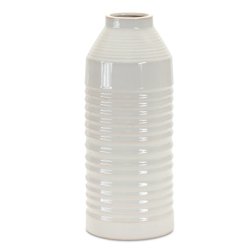 Melrose International Modern Ribbed Terra Cotta Vase 14"H, White - 85259DS