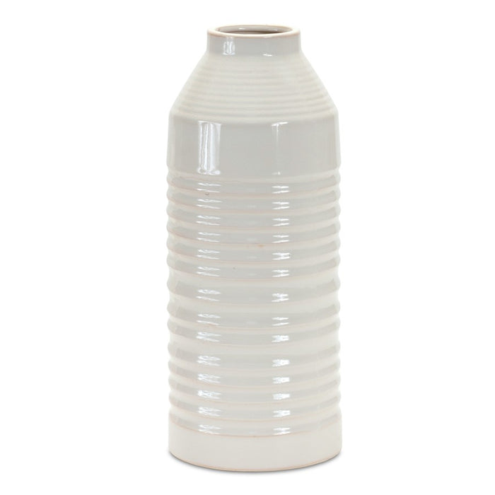 Melrose International Modern Ribbed Terra Cotta Vase 14"H, White - 85259DS