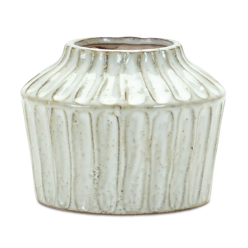Melrose International Rustic Carved Clay Vase 5"H, Beige/Brown - 85267DS