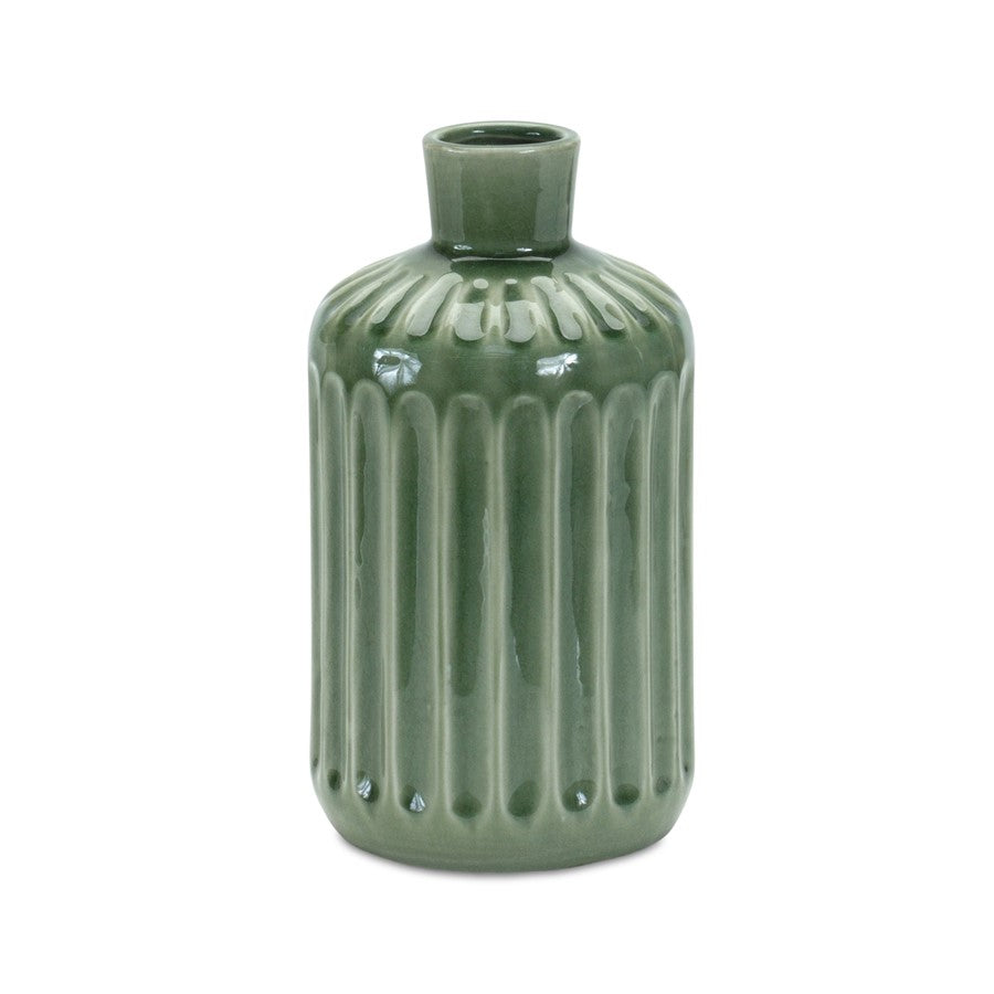 Melrose International Green Ribbed Terra Cotta Vase 9"H - 85269DS