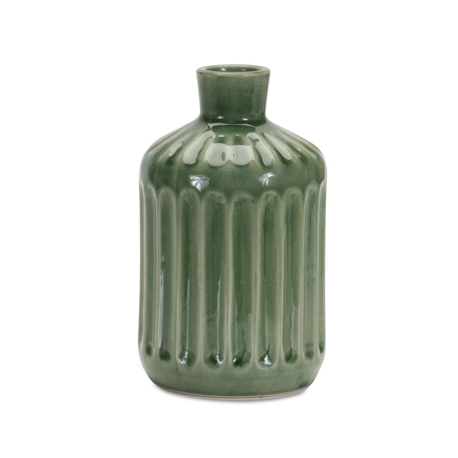 Melrose International Green Ribbed Terra Cotta Vase 7"H - 85270DS