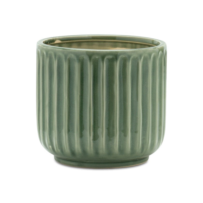 Melrose International Green Ribbed Terra Cotta Pot Planter, Set of 3