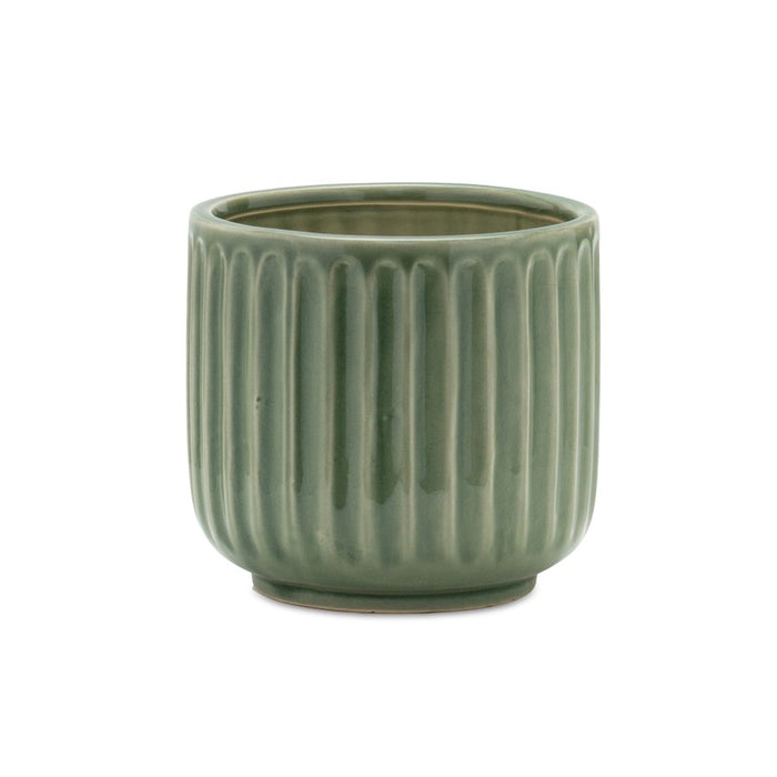 Melrose International Green Ribbed Terra Cotta Pot Planter, Set of 3
