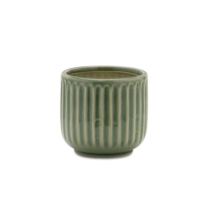 Melrose International Green Ribbed Terra Cotta Pot Planter, Set of 3