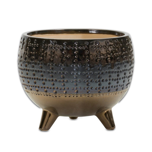 Melrose Dotted Ceramic Planter/Pewter Accent 6"H, Silver/Grey - 85284DS