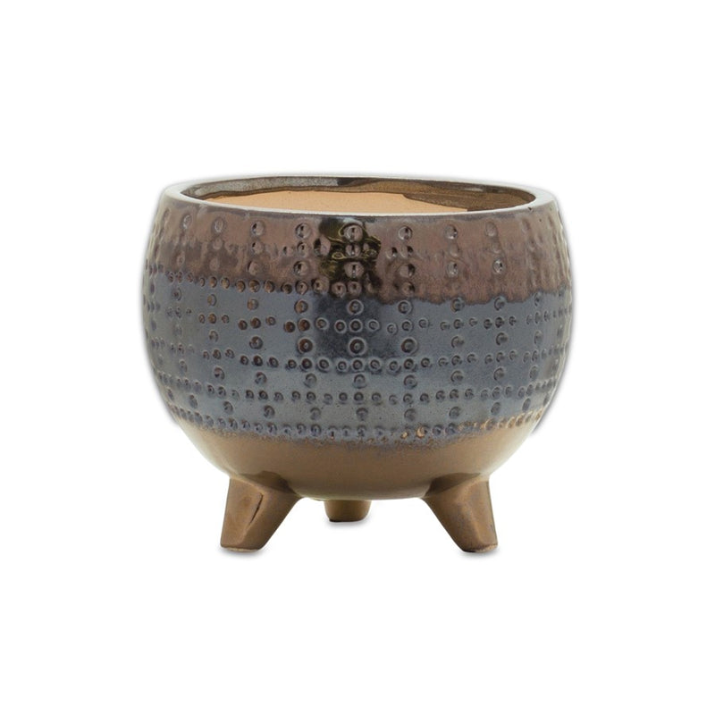 Melrose Dotted Ceramic Planter/Pewter Accent 5.25"H, Blue/Black - 85285DS