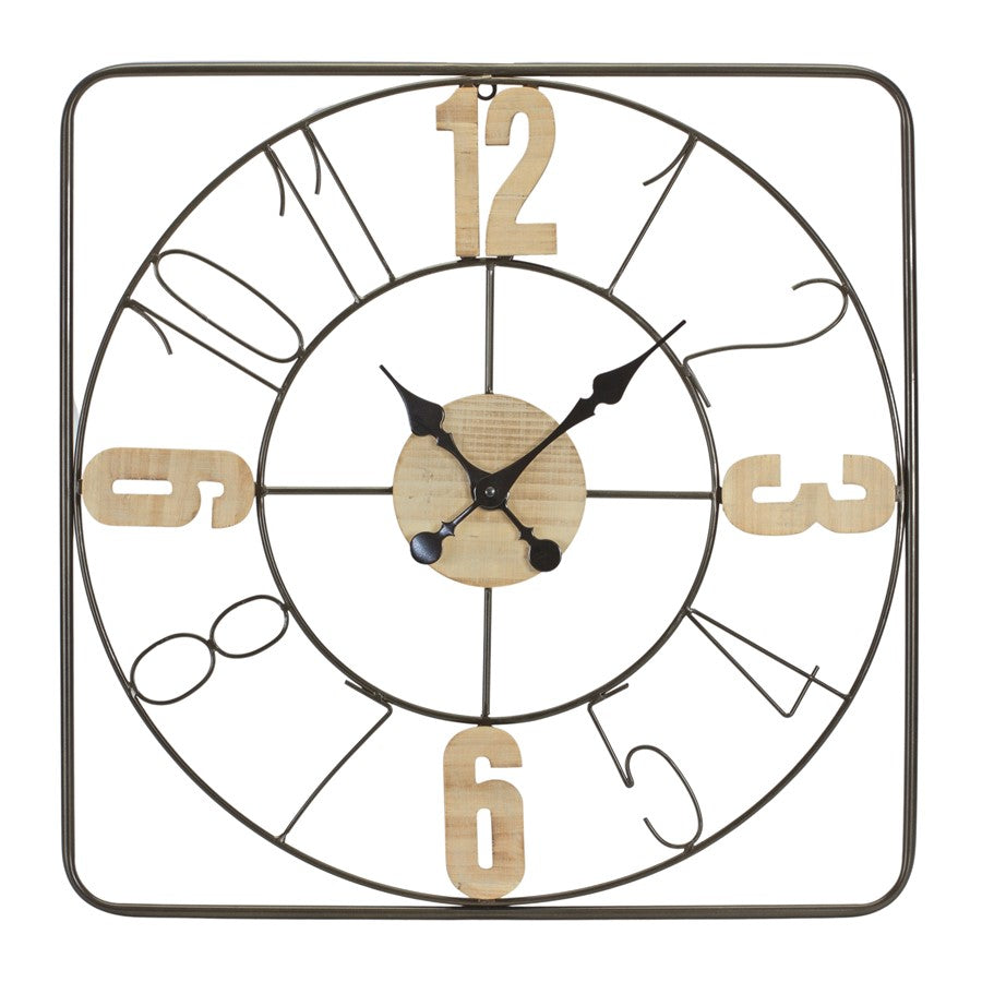 Melrose Modern Metal Frame Wall Clock/Natural Accents 23.5", Brown - 85307DS