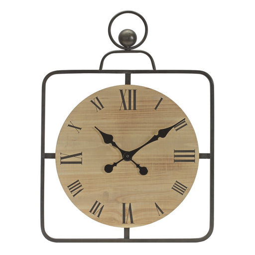 Melrose International Wooden Wall Clock, Iron Frame 16"D, Brown/Black - 85308DS