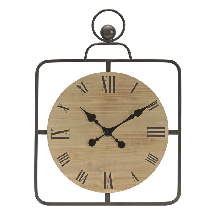 Melrose International Wooden Wall Clock, Iron Frame 16"D, Brown/Black - 85308DS