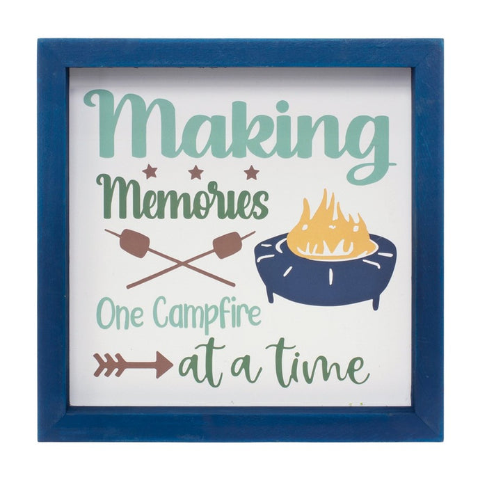 Melrose Wood Framed Camping Sentiment Sign, Set of 4, Blue/White/Green