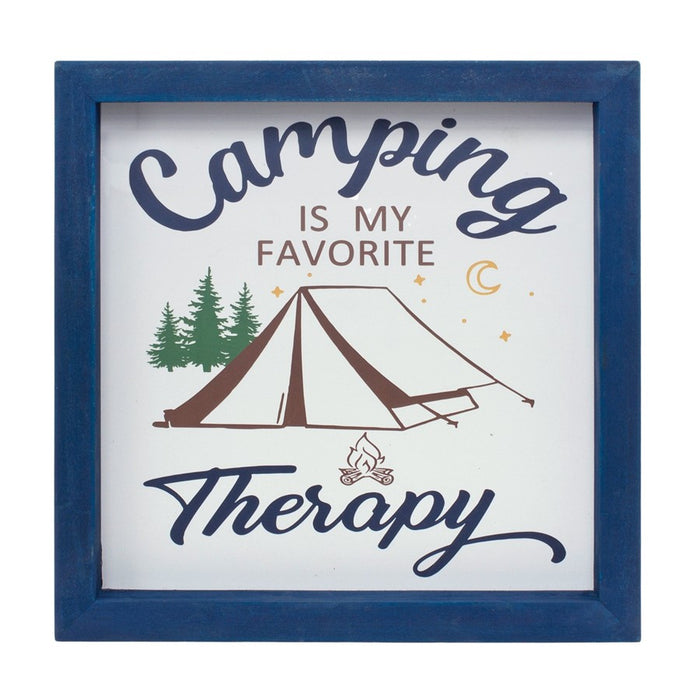 Melrose Wood Framed Camping Sentiment Sign, Set of 4, Blue/White/Green