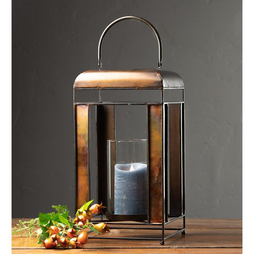 Melrose Brozne Metal Candle Holder/Amber Glass Panes/Hurricane 13.5"H