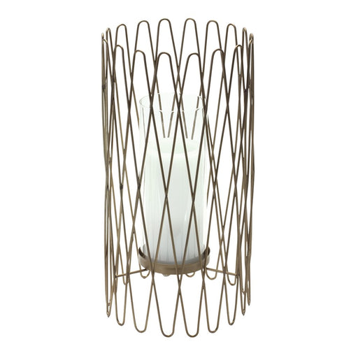 Melrose Geometric Iron Candle Holder/Glass Hurricane, Gold - 85333DS
