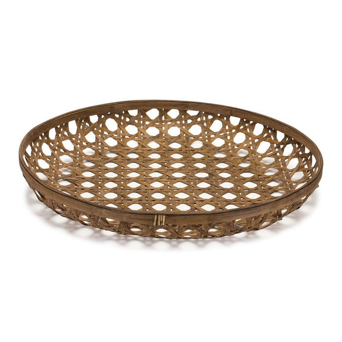 Melrose International Large Round Bamboo Wooden Tray 26"D, Brown - 85337DS