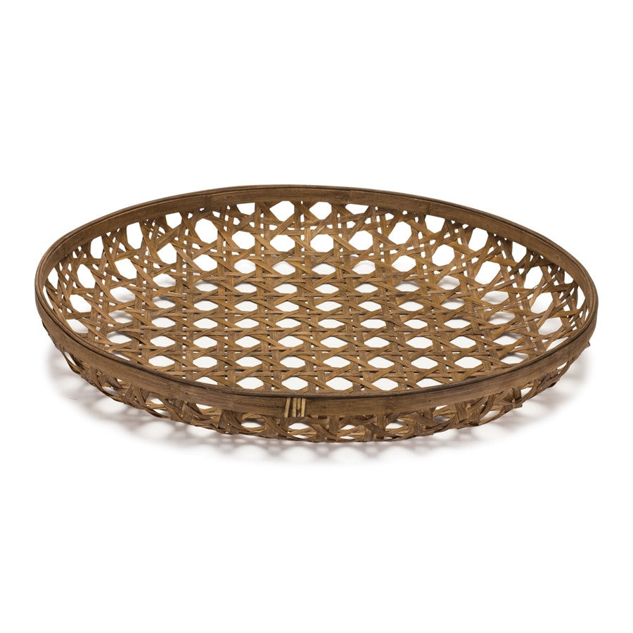 Melrose International Large Round Bamboo Wooden Tray 26"D, Brown - 85337DS