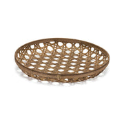 Melrose International Large Round Bamboo Wooden Tray 22.25"D, Brown - 85338DS