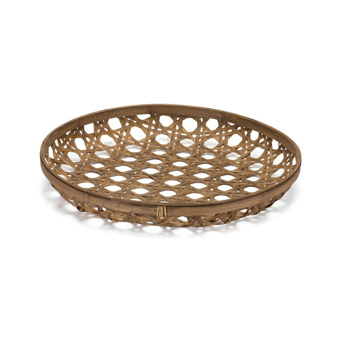 Melrose International Large Round Bamboo Wooden Tray 22.25"D, Brown - 85338DS