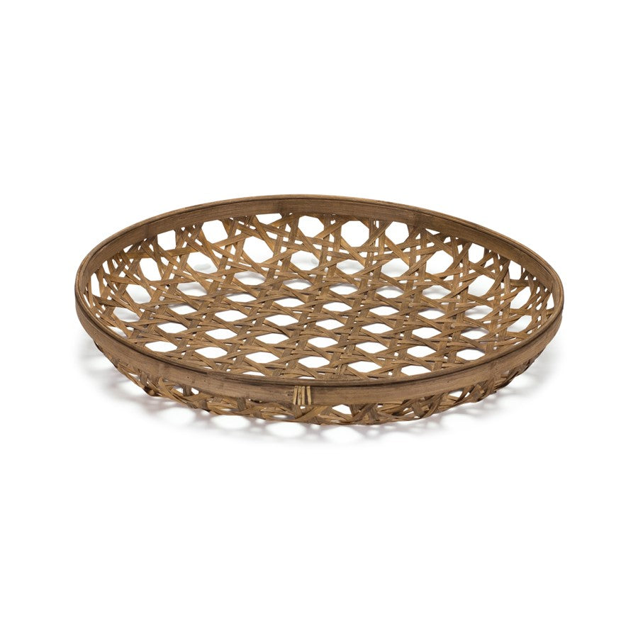 Melrose International Large Round Bamboo Wooden Tray 22.25"D, Brown - 85338DS