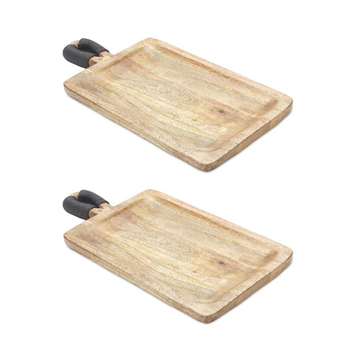 Melrose Mango Wood Cutting Board Style Tray, Set of 2, Brown/Black - 85342DS