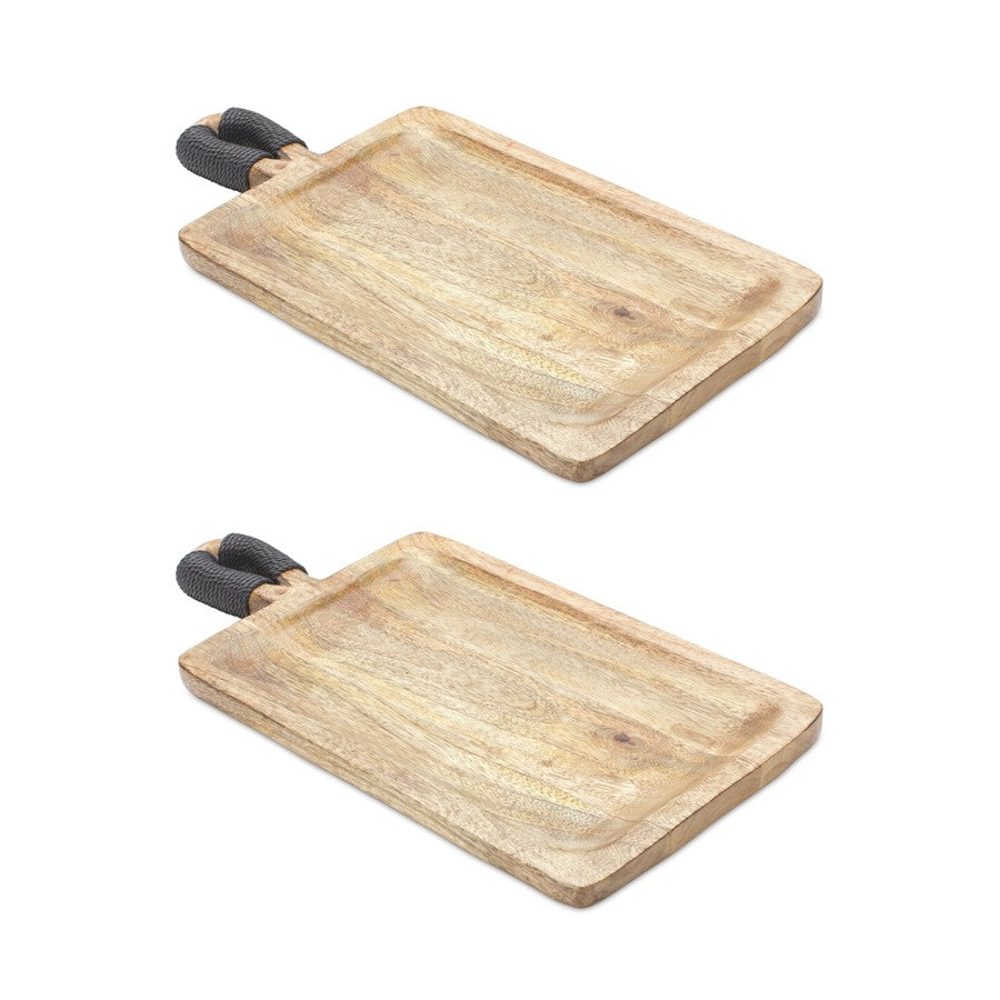 Melrose Mango Wood Cutting Board Style Tray, Set of 2, Brown/Black - 85342DS