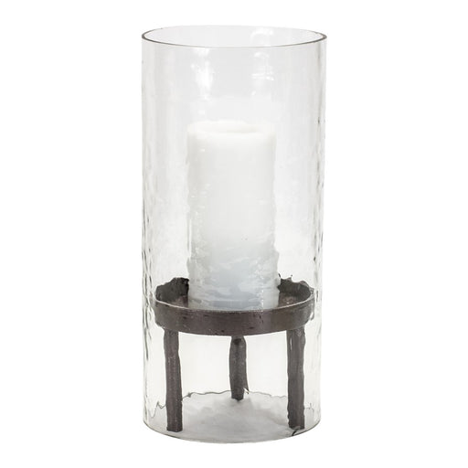 Melrose Wavy Glass Hurricane Candle Holder/Metal Stand, Clear/Black - 85347DS