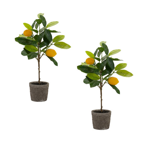 Melrose Int. Lemon Fruit Silk Tree/Pot, Set of 2, Yellow/Green - 85350DS
