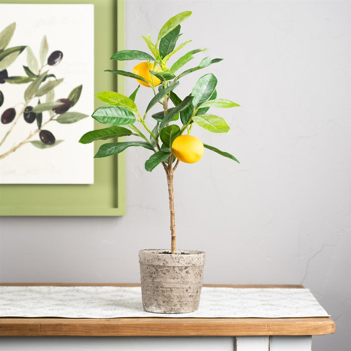 Melrose Int. Lemon Fruit Silk Tree/Pot, Set of 2, Yellow/Green