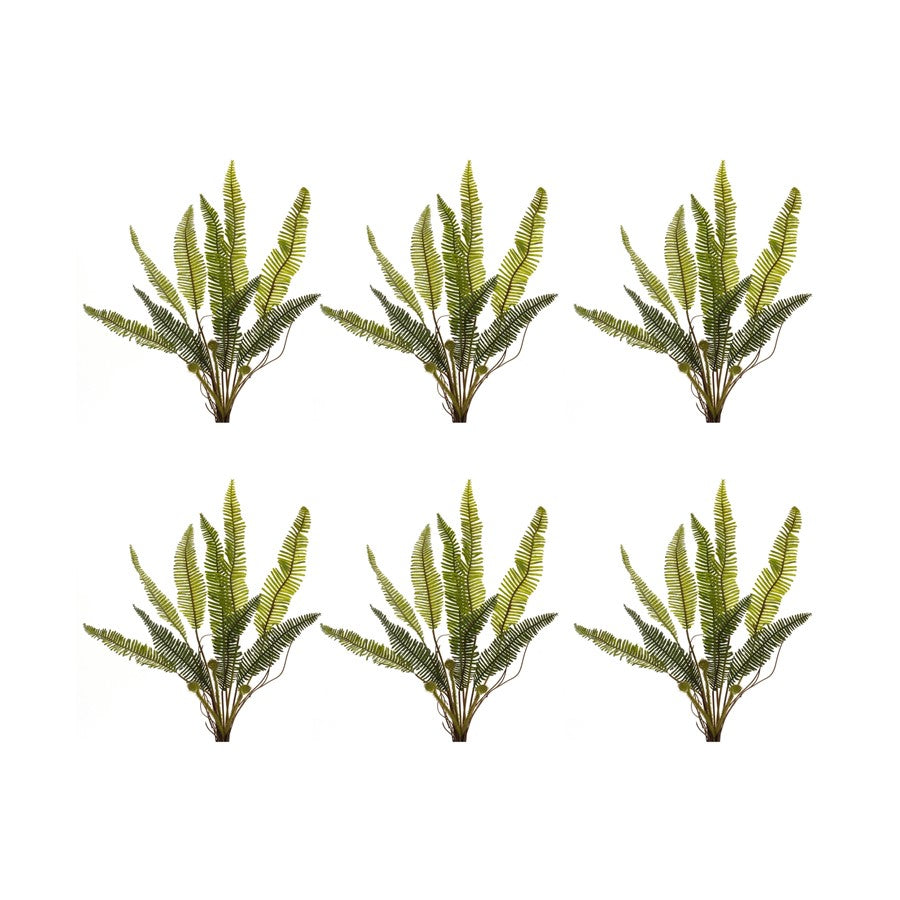 Melrose Varigated Fern Foliage Bush, Set of 6, Green/Brown - 85357DS