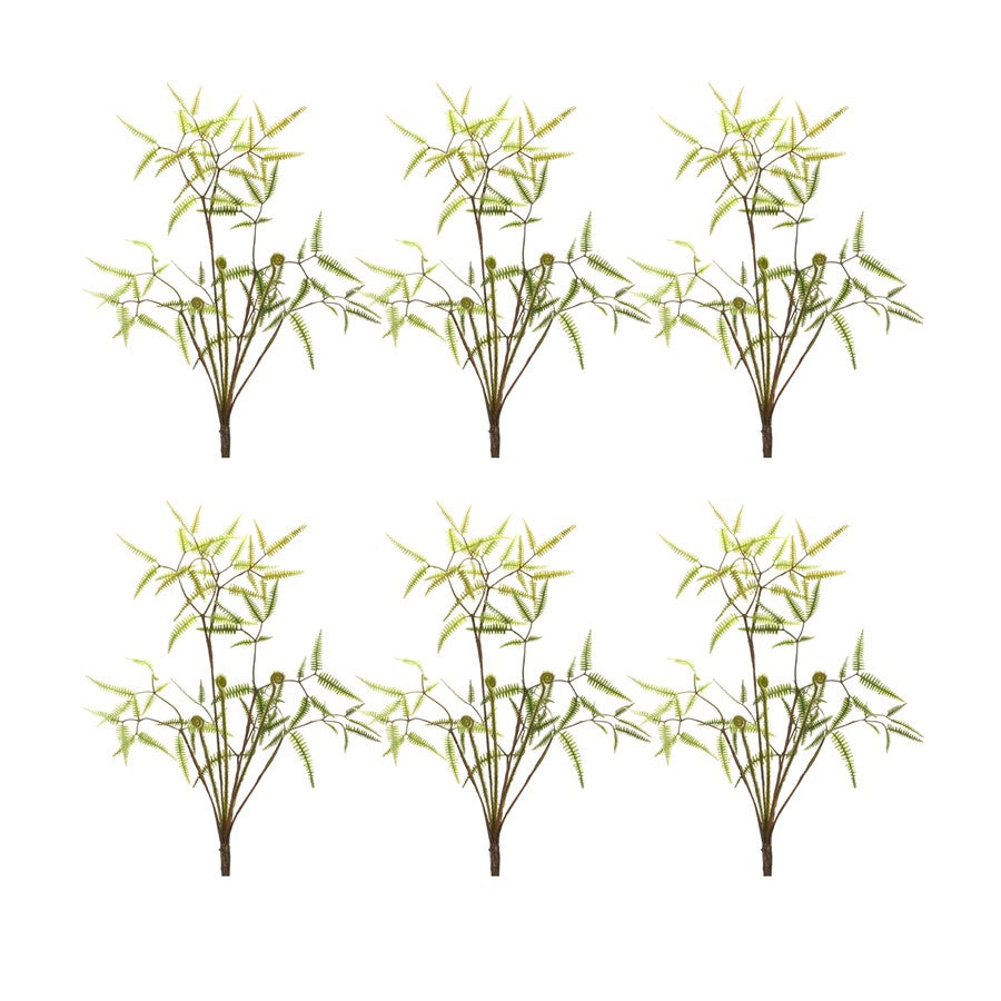 Melrose Mini Fern Foliage Bush/Sprout Accent, Set of 6, Green/Brown - 85358DS