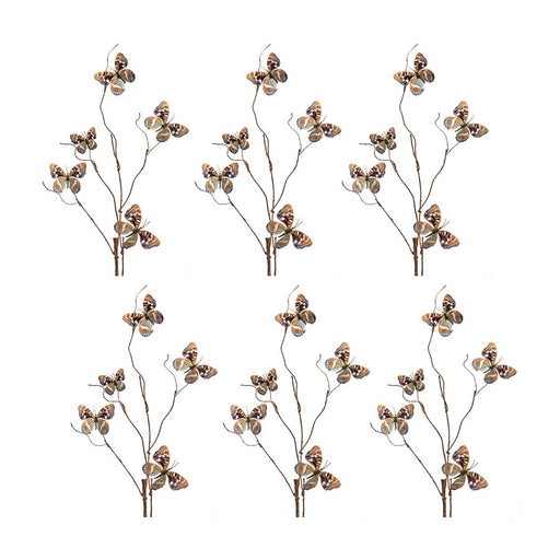 Melrose Blue/Orange Wire Butterfly Spray, Set of 6, Orange/Blue/Brown - 85363DS