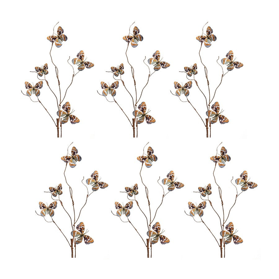 Melrose Blue/Orange Wire Butterfly Spray, Set of 6, Orange/Blue/Brown - 85363DS