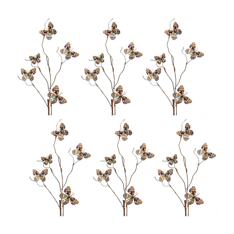 Melrose Wire Butterfly Spray (Set of 6), Orange/Blue/Brown - 85363DS