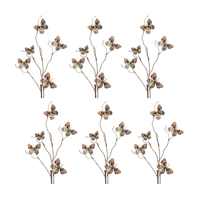 Melrose Wire Butterfly Spray (Set of 6), Orange/Blue/Brown - 85363DS