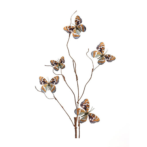 Melrose Blue/Orange Wire Butterfly Spray, Set of 6, Orange/Blue/Brown