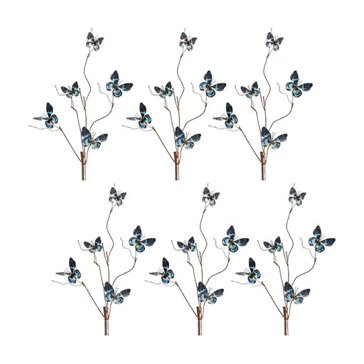 Melrose Blue/Black Wire Butterfly Spray, Set of 6, Blue/Brown - 85364DS