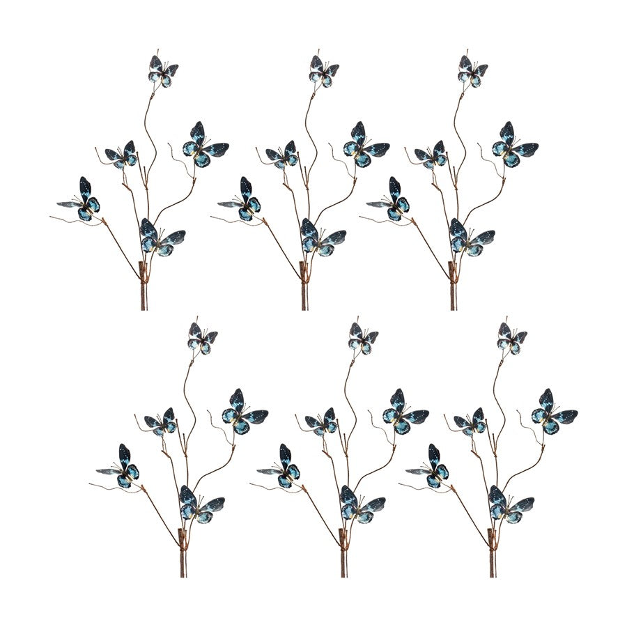 Melrose Blue/Black Wire Butterfly Spray, Set of 6, Blue/Brown - 85364DS