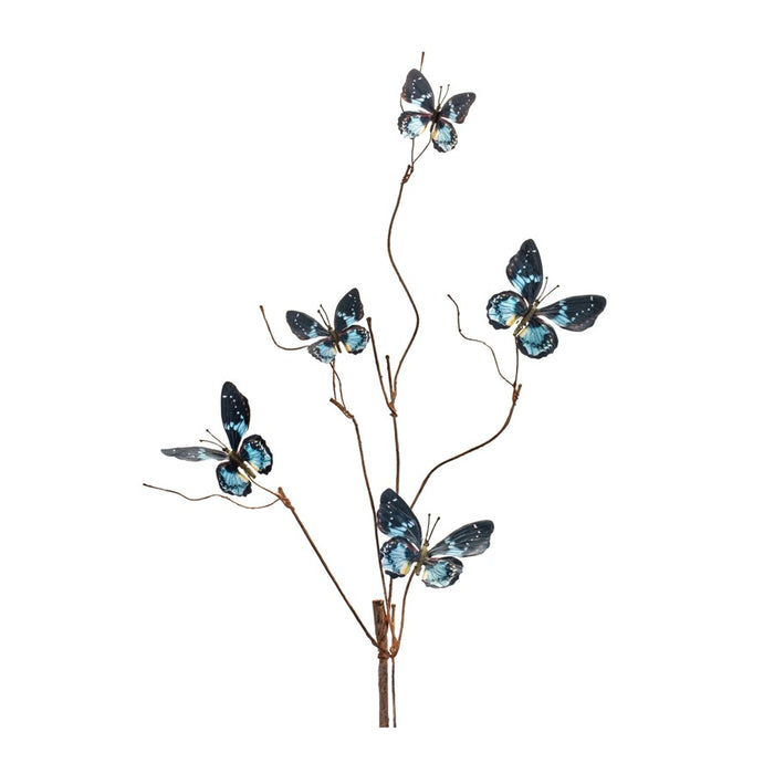 Melrose Blue/Black Wire Butterfly Spray, Set of 6, Blue/Brown