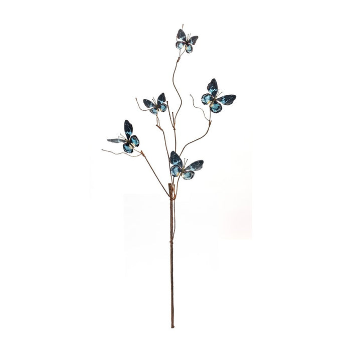 Melrose Blue/Black Wire Butterfly Spray, Set of 6, Blue/Brown