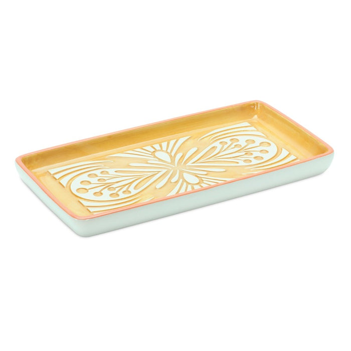 Melrose Ornamental Ceramic Tray, Set of 6, Green/Yellow/White