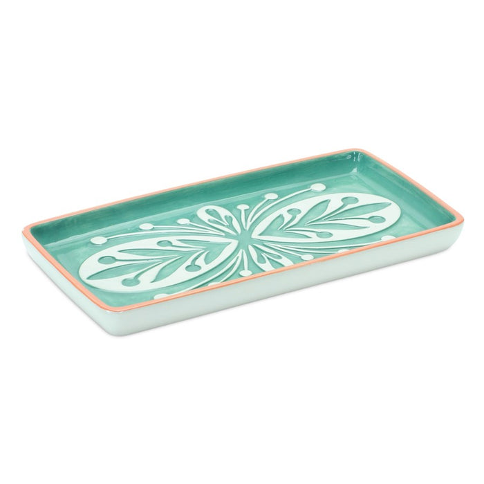 Melrose Ornamental Ceramic Tray, Set of 6, Green/Yellow/White