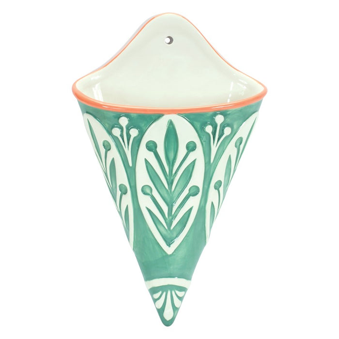 Melrose Ornamental Ceramic Wall Pocket, Set of 2, Green/White/Yellow