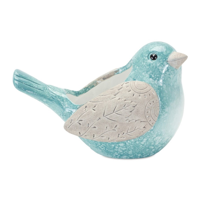 Melrose Whimsical Terra Cotta Garden Bird Planter, Set of 2, Blue