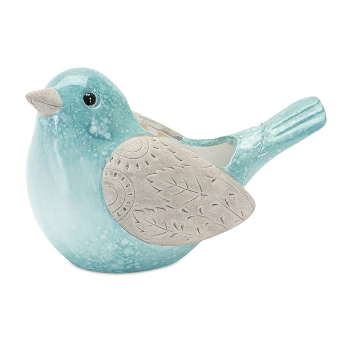 Melrose Whimsical Terra Cotta Garden Bird Planter, Set of 2, Blue